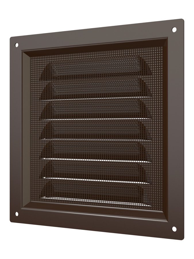 1515МЭ кор, Решетка вентиляционная с покрытием полимерной эмалью, с сеткой 150х150, Сталь,коричневая 1515МЭ кор