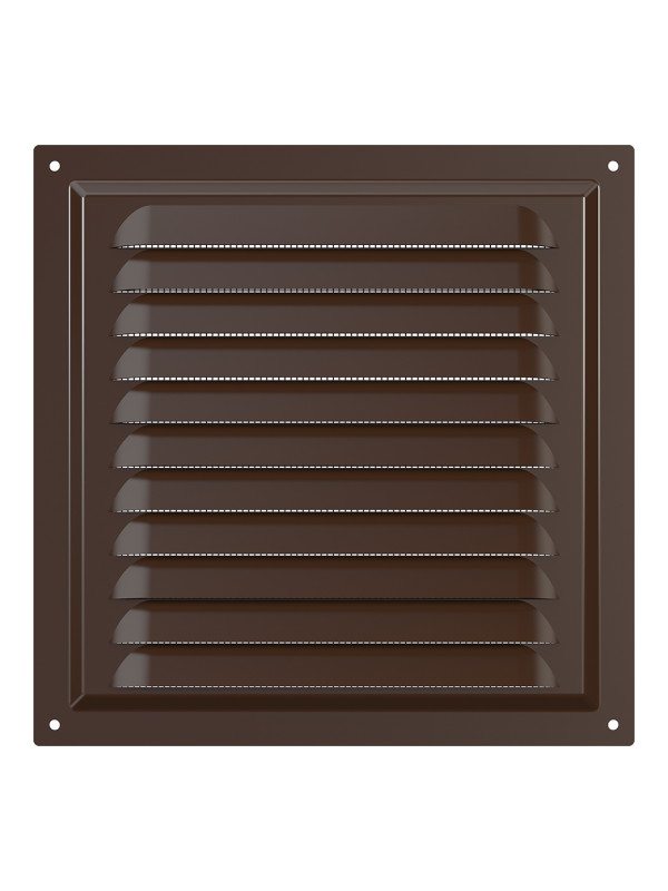2020МЭ кор, Решетка вентиляционная с покрытием полимерной эмалью, с сеткой 200х200, Сталь,коричневая 2020МЭ кор