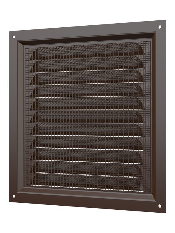 2020МЭ кор, Решетка вентиляционная с покрытием полимерной эмалью, с сеткой 200х200, Сталь,коричневая 2020МЭ кор