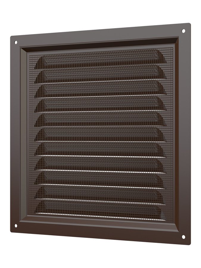 2020МЭ кор, Решетка вентиляционная с покрытием полимерной эмалью, с сеткой 200х200, Сталь,коричневая 2020МЭ кор