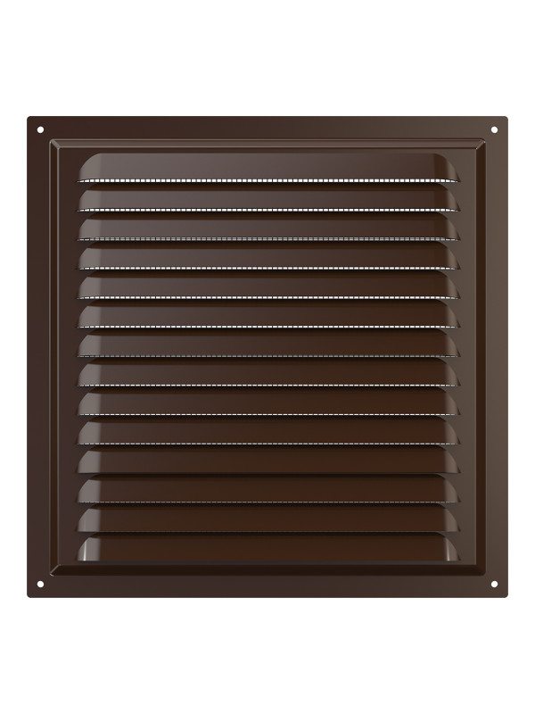 2525МЭ кор, Решетка вентиляционная с покрытием полимерной эмалью, с сеткой 250х250, Сталь,коричневая 2525МЭ кор