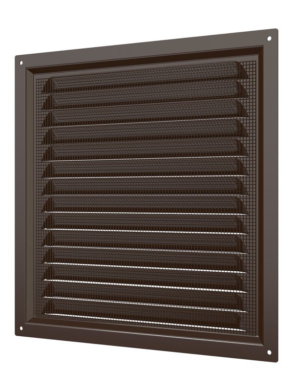 2525МЭ кор, Решетка вентиляционная с покрытием полимерной эмалью, с сеткой 250х250, Сталь,коричневая 2525МЭ кор