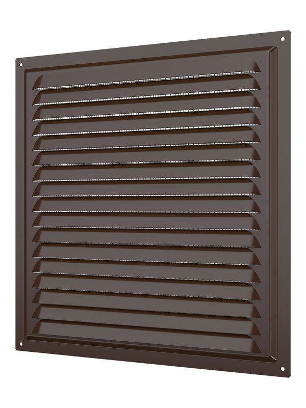 3030МЭ кор, Решетка вентиляционная с покрытием полимерной эмалью, с сеткой 300х300, Сталь,коричневая 3030МЭ кор