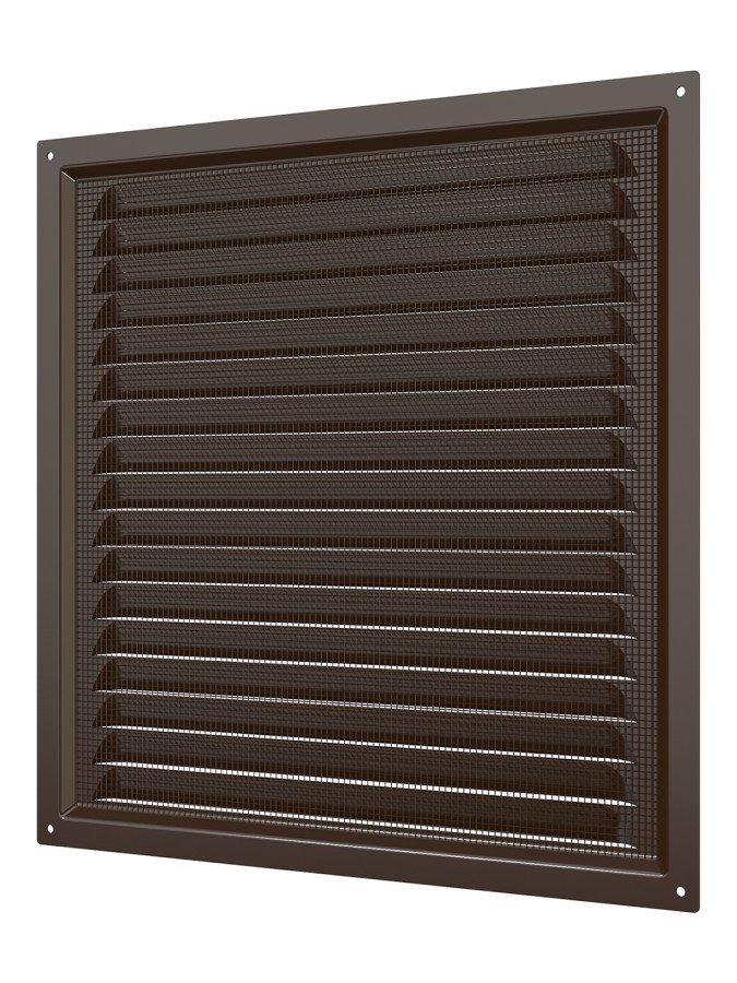 3030МЭ кор, Решетка вентиляционная с покрытием полимерной эмалью, с сеткой 300х300, Сталь,коричневая 3030МЭ кор