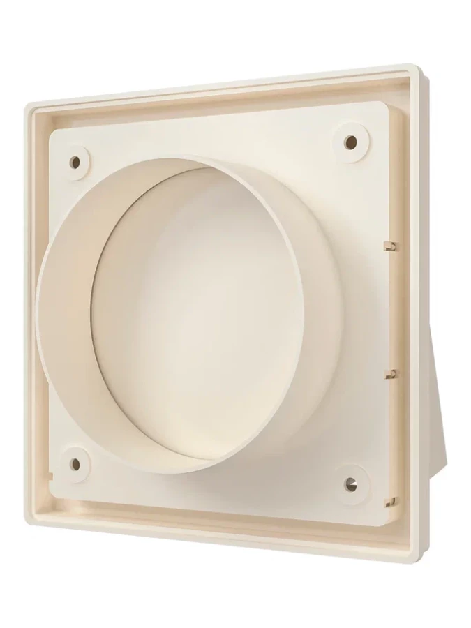 1515К10ФВ Ivory, Выход стенной вытяжной с обратным клапаном 150х150 с фланцем D100, ASA 1515К10ФВ ivory