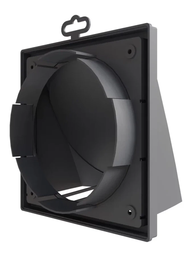 1919К15.16ФВ сер, Выход стенной вытяжной с обратным клапаном 190х190 с фланцем D150/160, ASA, сер 1919К15.16ФВ сер