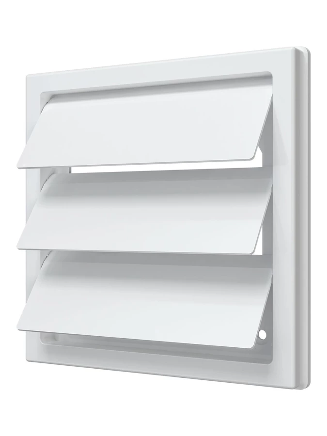 1515К12,5Ф, Решетка приточно-вытяжная с гравитационными жалюзи 150х150 с фланцем D125,ASA, бел. 1515К12,5Ф